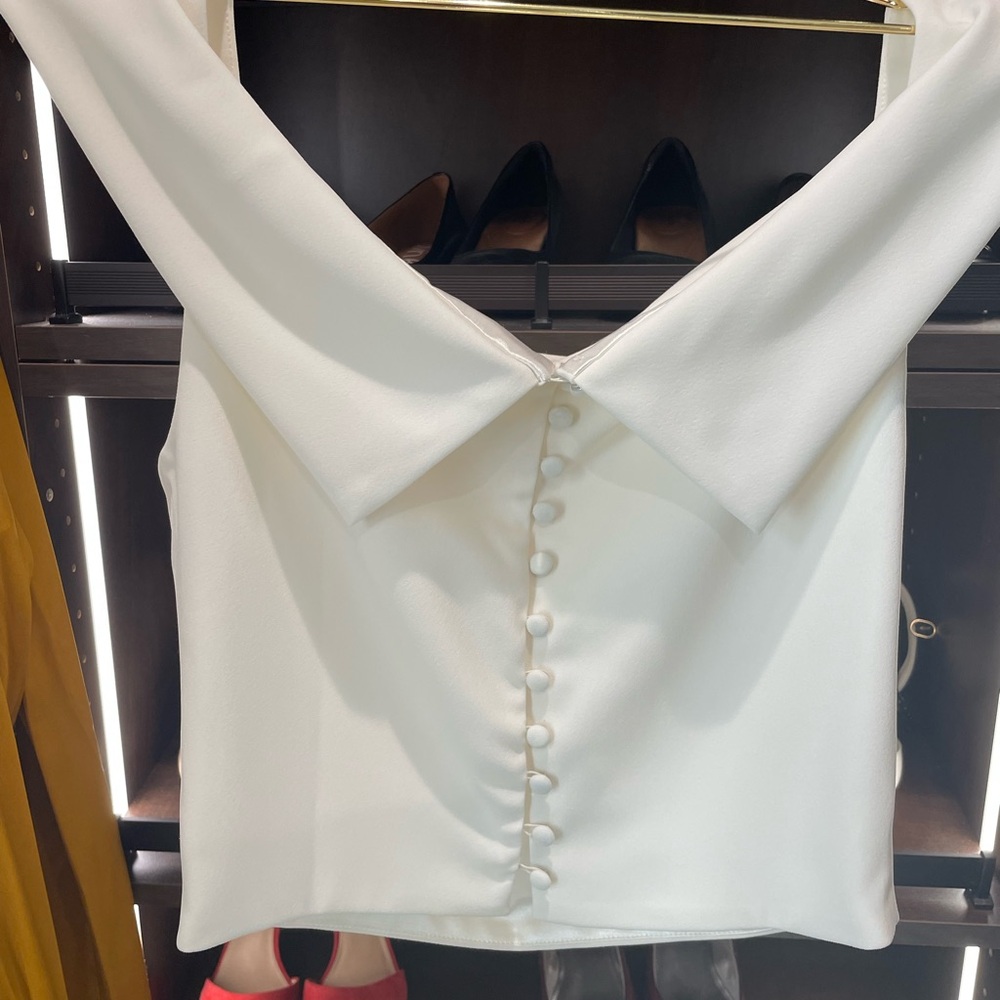 White Sleeveless Backless Sailor Collar Blouse